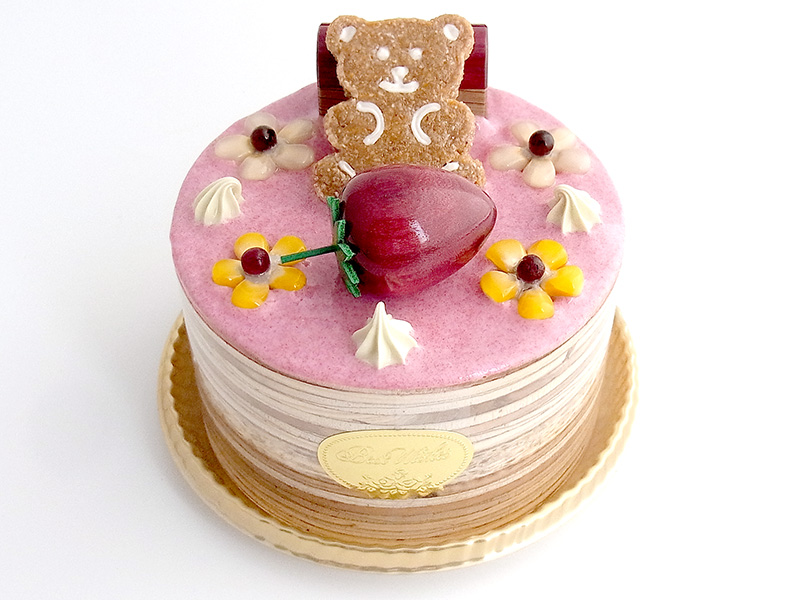 de285　くまクッキーにいちご（3号ホール）ケーキオルゴール