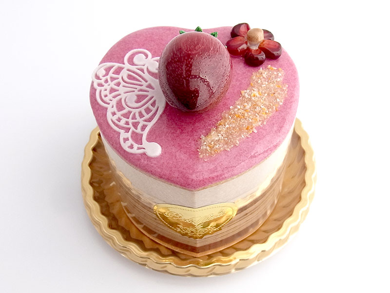 ha242　春と蝶々にいちご（ハート）ケーキオルゴール