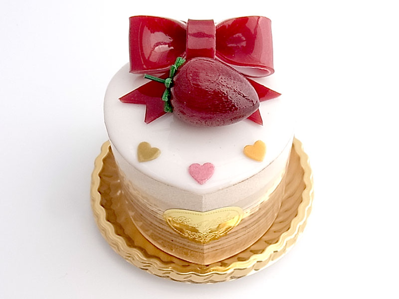 【残り３点】ha247　赤リボンにいちご（ハート）ケーキオルゴール