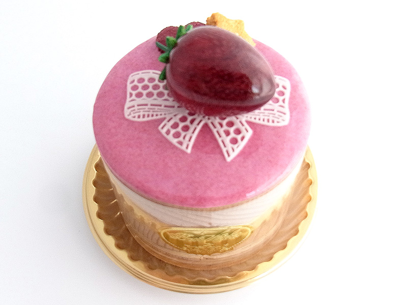 【残り2点】ma692　レースリボンにいちご（丸）ケーキオルゴール