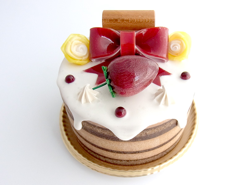 【残り1点】de243　レッドリボンにいちご（3号ホール）ケーキオルゴール