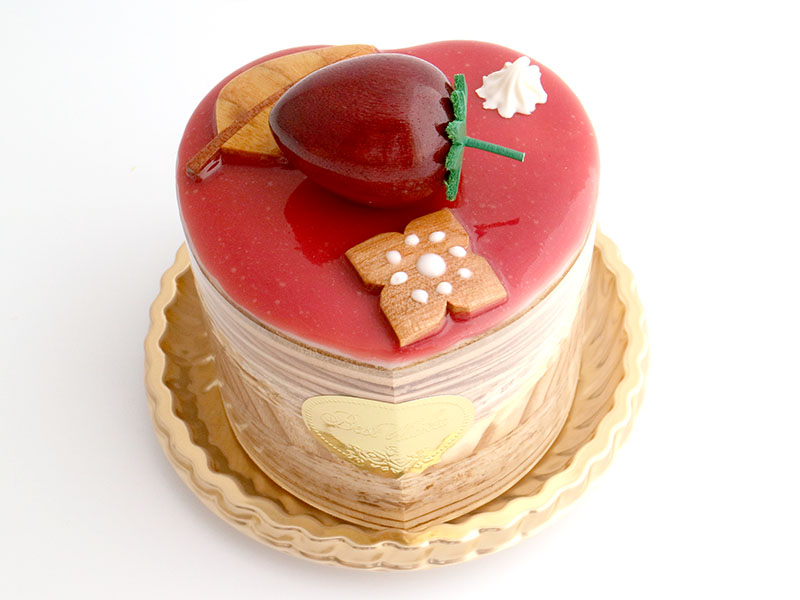 【残り2点】ha230　木の葉と木の花にいちご（ハート）ケーキオルゴール