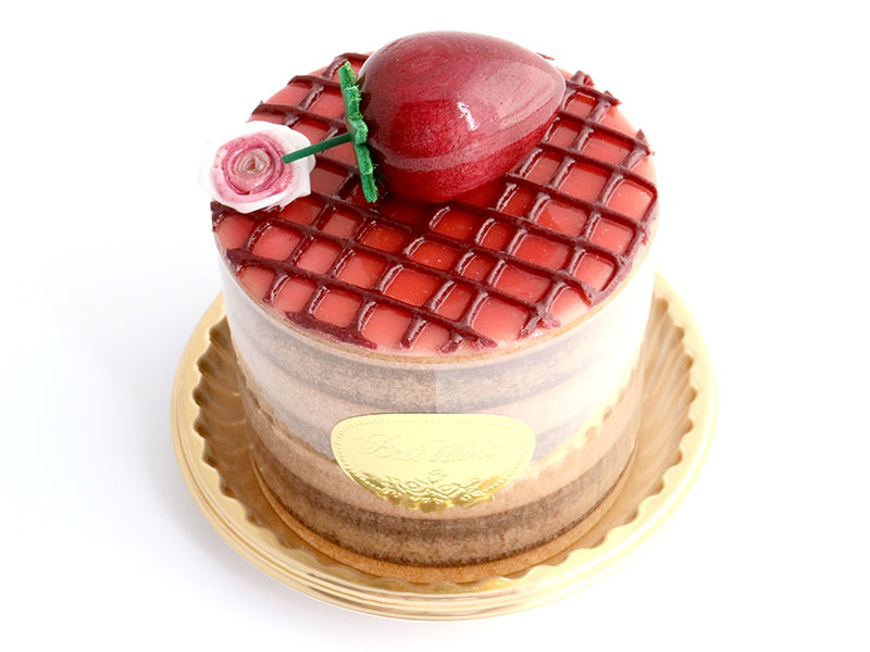 【残り1点】ma661　格子と薔薇にいちご（丸）ケーキオルゴール