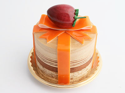 【残り1点】ma584　オレンジリボンにいちご（丸）ケーキオルゴール