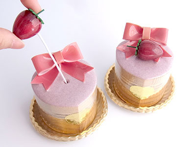 ha204　ゆめかわリボンにいちご（ハート）ケーキオルゴール