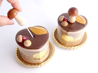 ha205　秋模様にきのこ（ハート）ケーキオルゴール