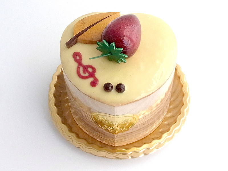 ha254　木の葉とト音記号にいちご（ハート）ケーキオルゴール