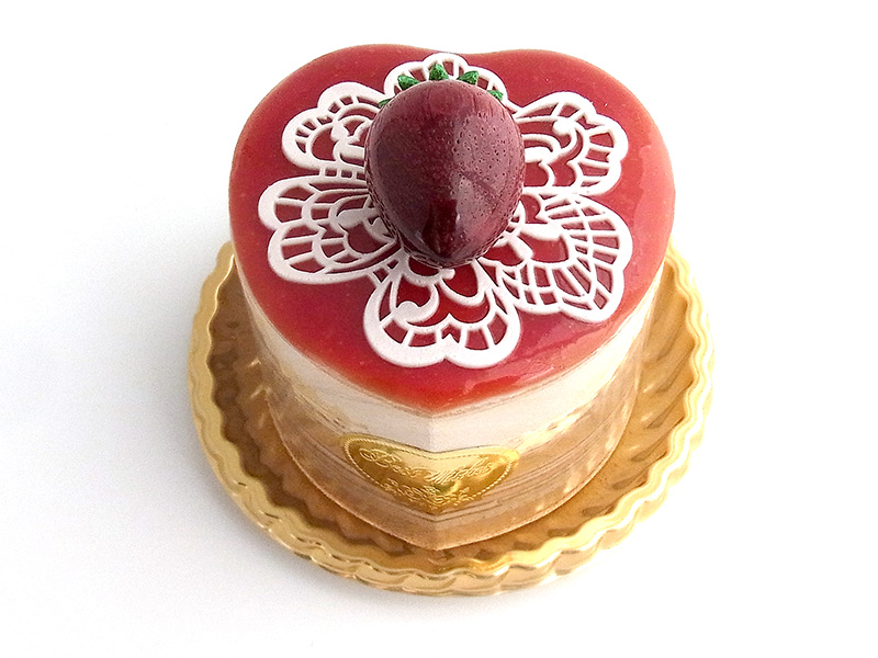 ha261　レースの花にいちご（ハート）ケーキオルゴール