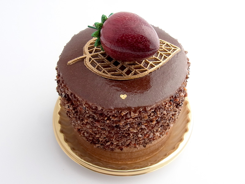 【残り1点】ma673　金の葉にいちご（丸）ケーキオルゴール