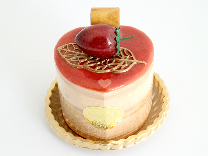 ha269　カード立て付き金の葉にいちご（ハート）ケーキオルゴール