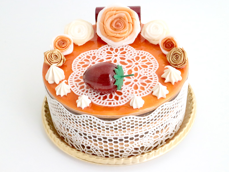 dd059　オレンジと薔薇にいちご（4号ホール）ケーキオルゴール