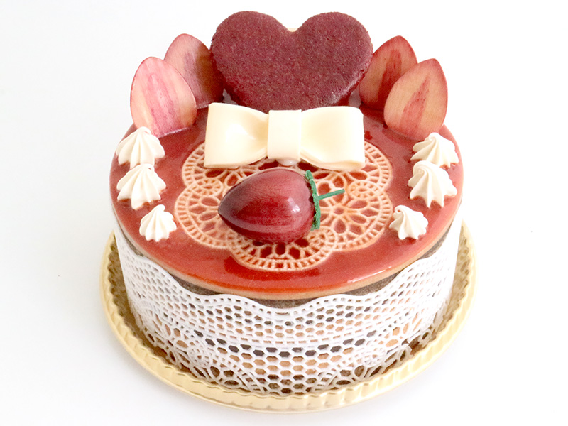 dd060　ハートクッキーと白リボンにいちご（4号ホール）ケーキオルゴール